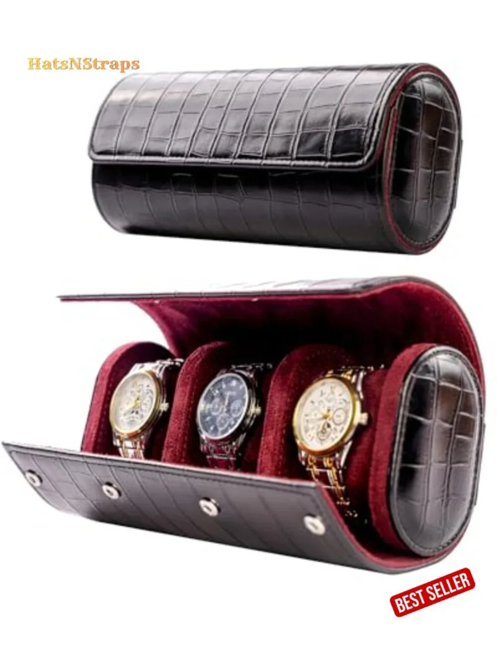 3 Watch Travel Case - Leather Watch Organizer for Men - Handmade Portable Watch